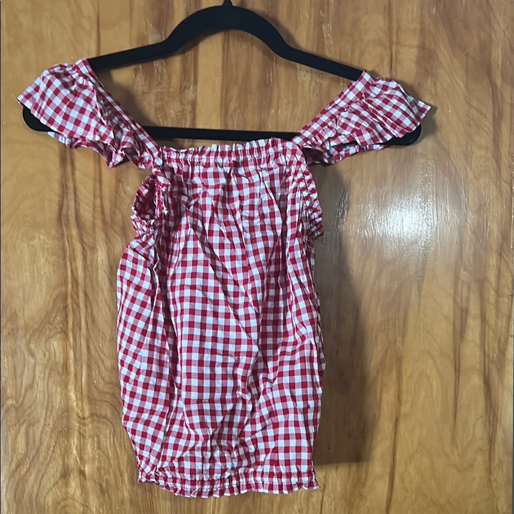 Red Gingham Off-Shoulder Top for Girls